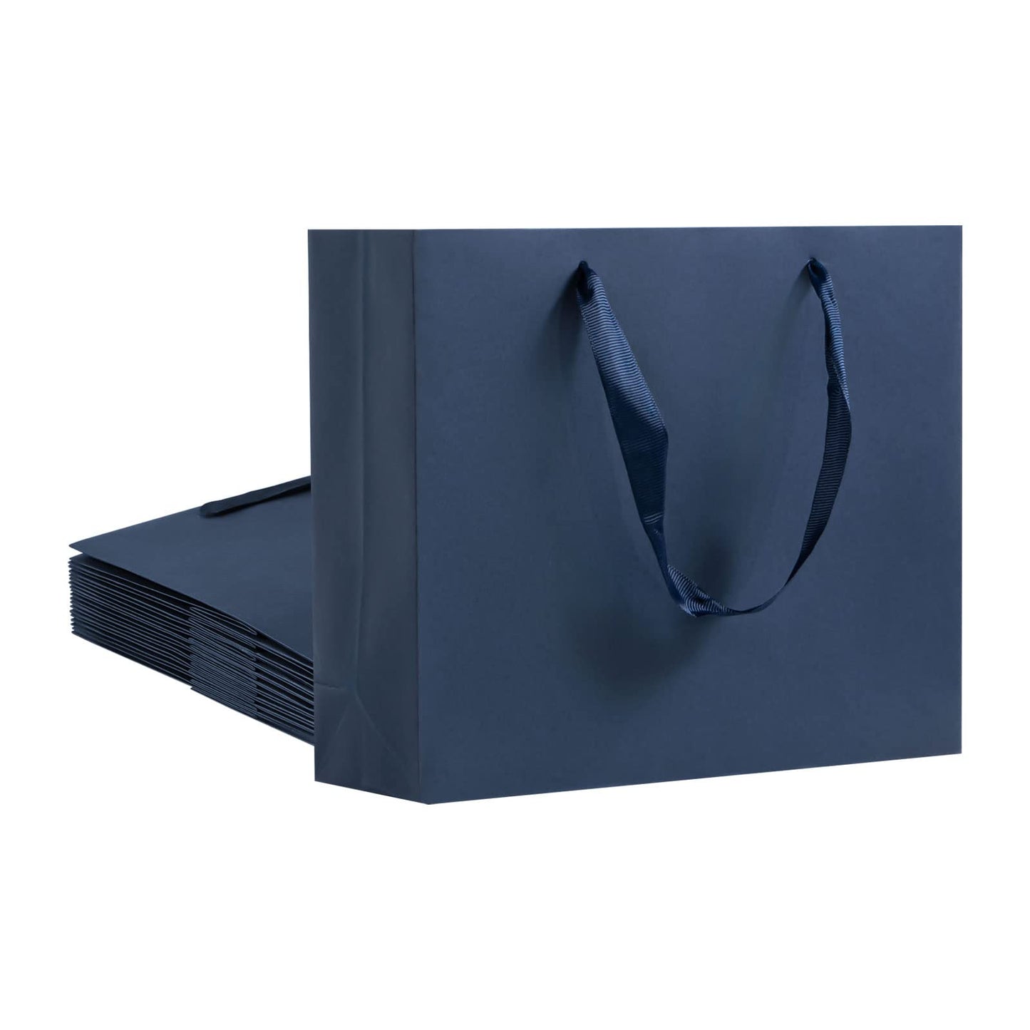 Umoonfine Navy Blue Gift Bags 12 Pack 10.6x3.1x8.6 inches Navy Blue Shopping Bags Gift Wrap Bags Reusable Kraft Navy Blue Paper Bags with Handles Bulk for Shopping Retail Merchandise Business